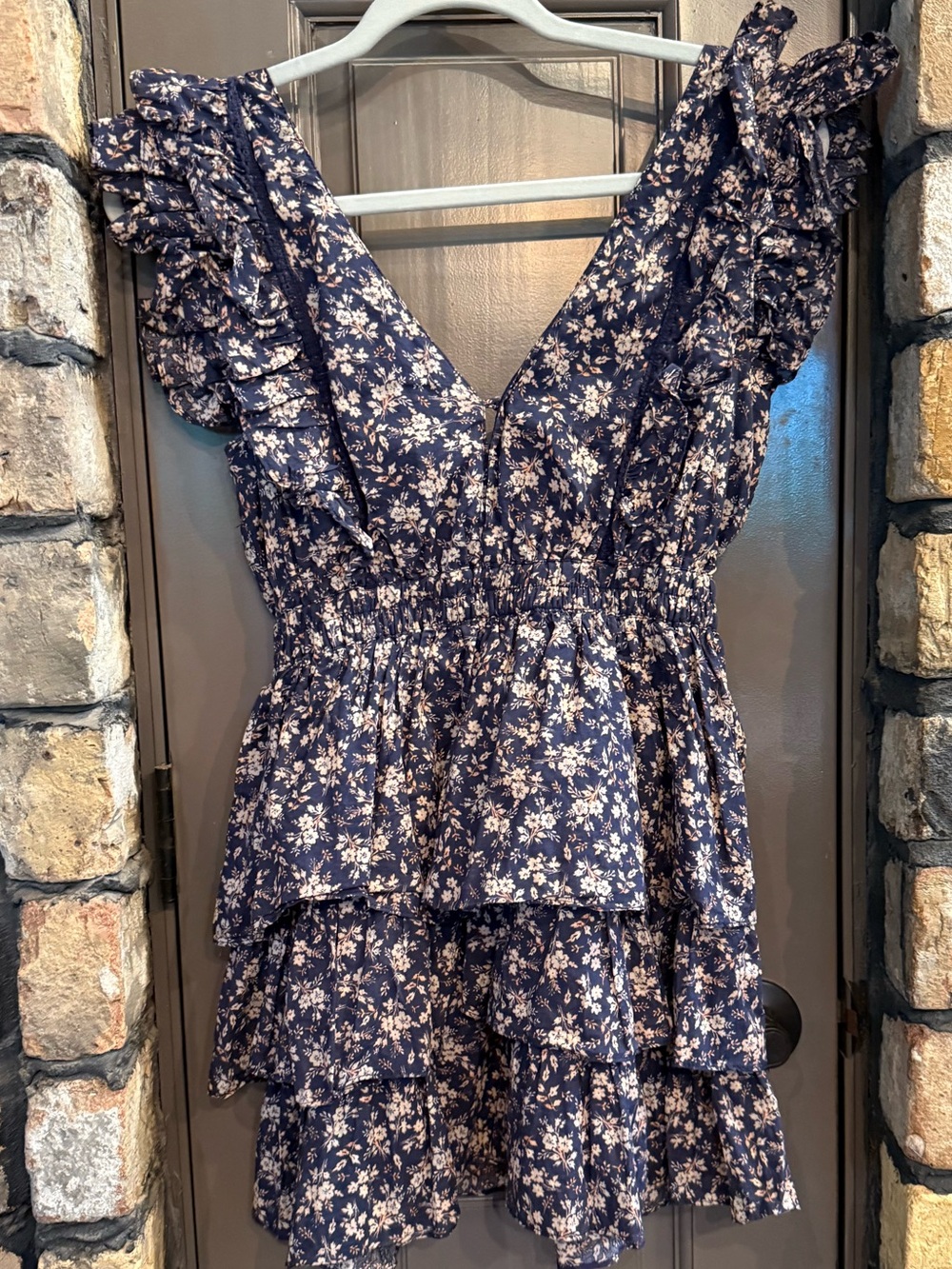 Olivaceous Navy Floral Ruffle Tiered Mini Dress